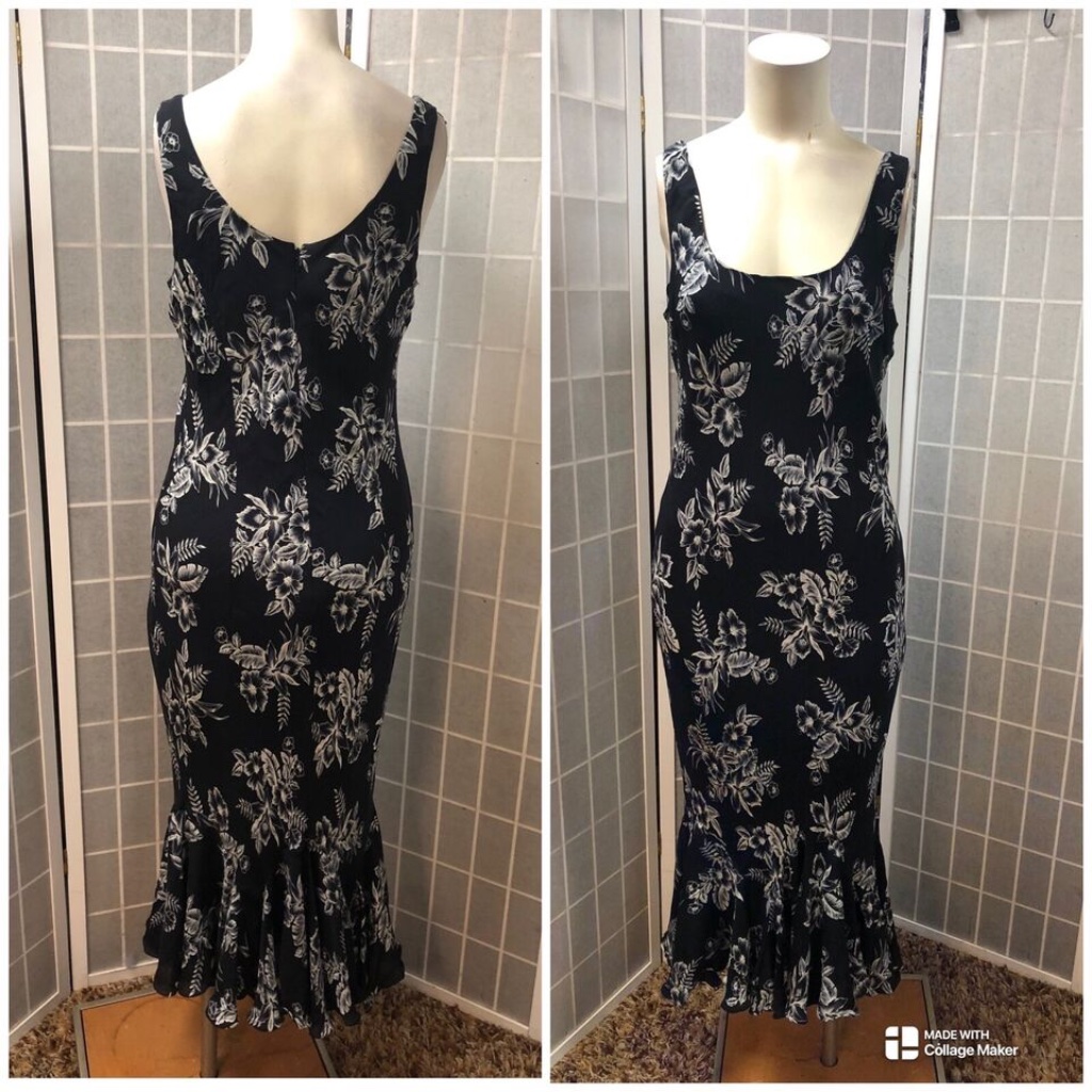 Signature, Woman, Dress 100% Silk,Black.White,Sz S,Long, Sleeveles, U Neckline.!